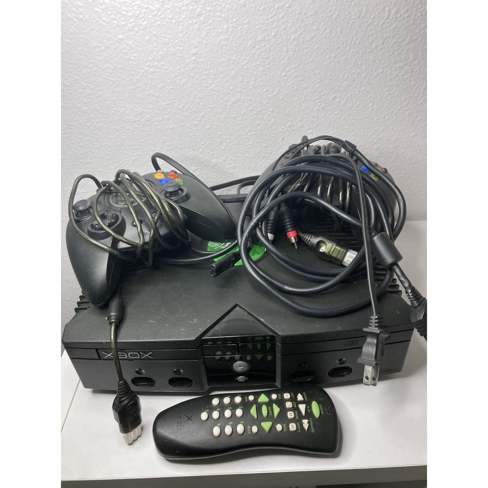 Original Microsoft Xbox Console Controllers Cables Remote Partially Tested READ